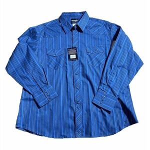 Vintage Style Wrangler Pearl Snap Glitter Striped Men's XXL Long Sleeve Blue NEW